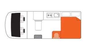 2 Berth HiTopキャンパーバンの昼と夜の内装イメージ