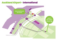 ジューシー・レンタルオークランド空港無料シャトル待ち合わせ場所マップ
